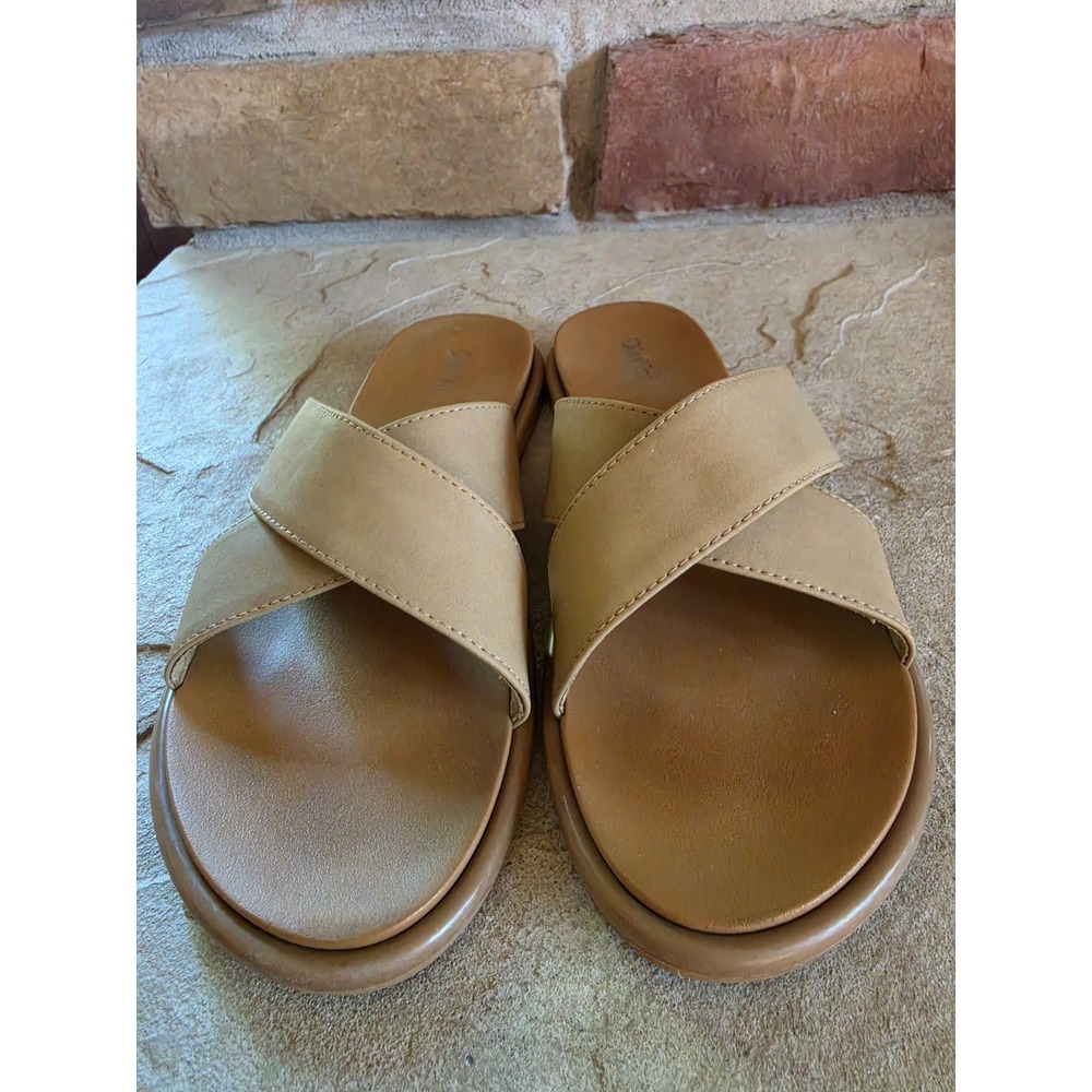 Olukai La'i Slide Sandals Criss Cross Taupe Slides Slip Ons Women's US Size 9 - Picture 2 of 9